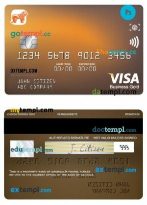 Georgia Bank of Georgia visa Business gold card template in PSD format