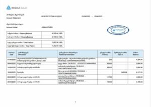 Georgia TBC Bank account statement Word and PDF template