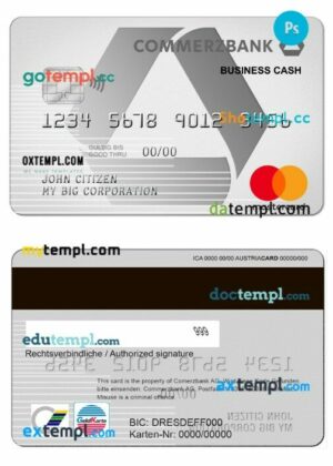 Germany Commerzbank business cash mastercard template in PSD format