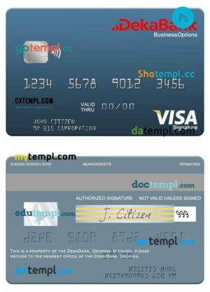 Germany Deka Bank business visa signature card template in PSD format