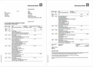 Germany Deutsche Bank account statement Word and PDF template, 2 pages