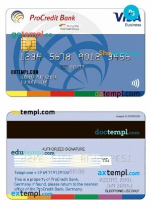 Germany ProCredit Bank Visa Business card template in PSD format