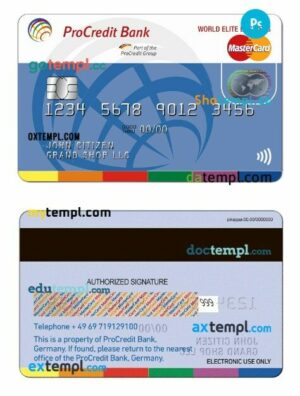 Germany ProCredit Bank world elite business MasterCard template in PSD format