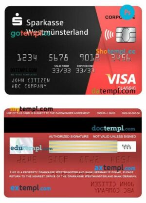 Germany Sparkasse westmunsterland bank visa corporate classic card template in PSD format