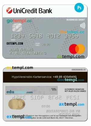 Germany UniCredit Bank MasterCard business debit Credit Card template in PSD format