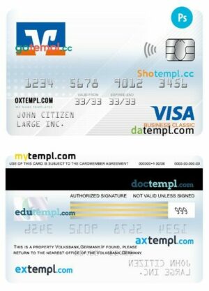 Germany Volksbank visa business classic card template in PSD format