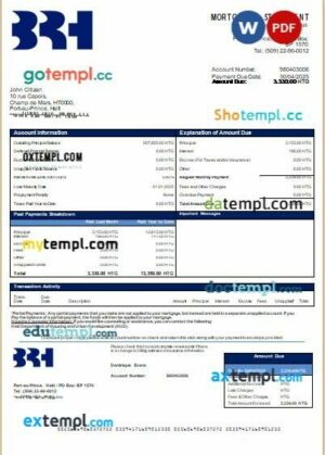 Haiti BRH bank mortgage statement in Word and PDF formats