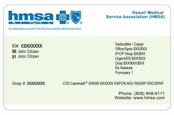 Hawaii health insurance card template in PSD format