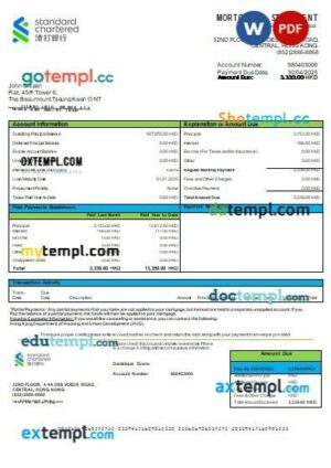 Hong Kong Standard Chartered Bank mortgage statement in Word and PDF formats