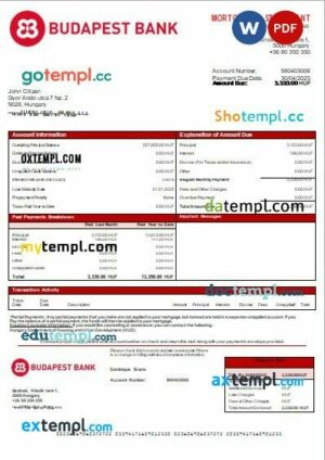 Hungary Budapest Bank – Szolnoki Fiók bank mortgage statement in Word and PDF formats