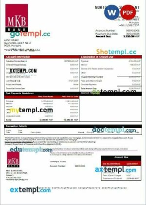 Hungary MKB Bank mortgage statement in Word and PDF formats