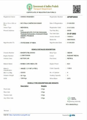 India Andhra Pradesh state vehicle registration certificate in PSD format