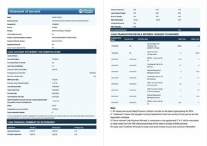 India Bajaj Finserv statement of account Word and PDF template, 2 pages