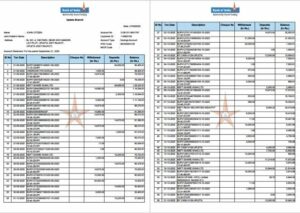 India Bank of India account statement Word and PDF template, 2 pages