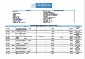 India Bank of Maharashtra statement for account Word and PDF template