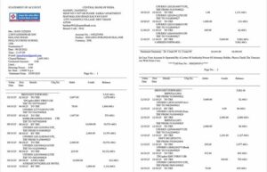 India Central Bank of India statement of account Word and PDF template, 2 pages