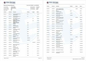 India Global Ime Bank account statement Word and PDF template, 2 pages