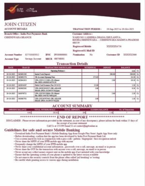 India Post Payments Bank account statement Word and PDF template