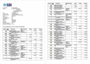 India State Bank of India account statement Word and PDF template, 2 pages