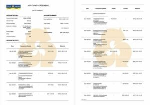 Indian Bank Allahabad account statement Word and PDF template, 2 pages