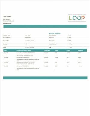 Kenya Loop Bank account statement Word and PDF template