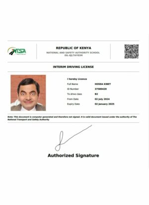 Kenya interim driving license in PSD format