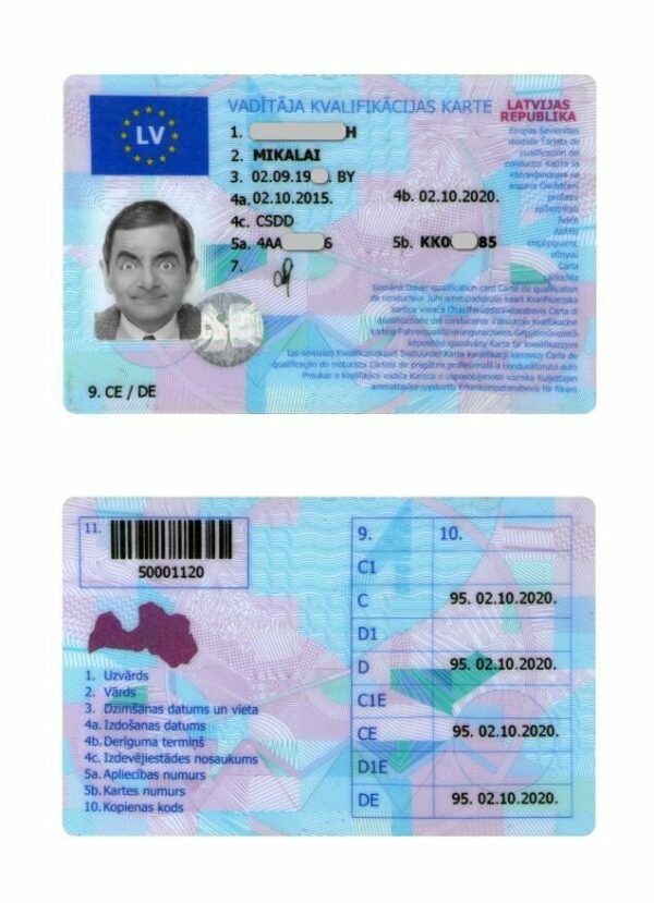 Latvia driving license PSD editable template