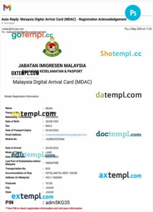 Malaysia digital arrival card template in PSD format, version 2