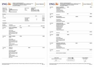 Netherlands ING Bank account statement Word and PDF template, 2 pages