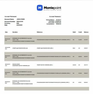 Nigeria Moniepoint Microfinance Bank account statement Word and PDF template