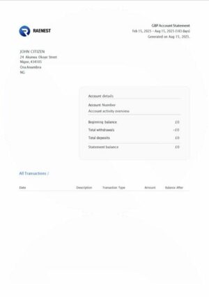 Nigeria Raenest account statement Word and PDF template
