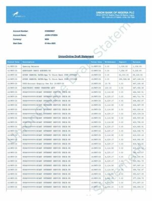 Nigeria Union Bank of Nigeria account statement Word and PDF template
