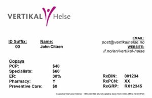 Norway health insurance card template in PSD format