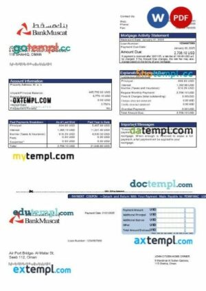 Omani Bank Muscat mortgage statement in Word and PDF formats