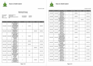 Pakistan Bank Al Habib statement of account Word and PDF template, 4 pages