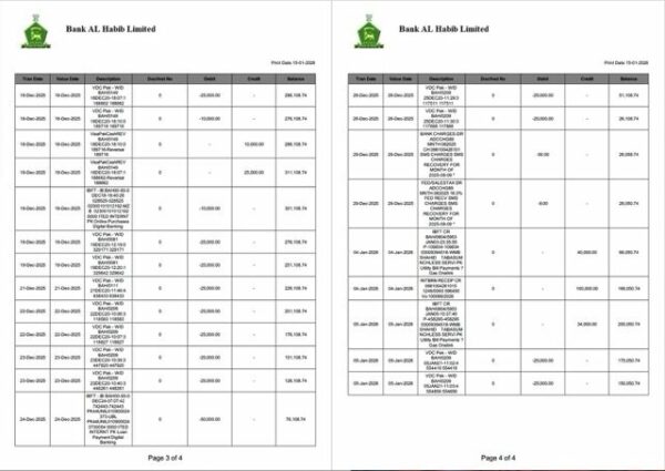Pakistan Bank Al Habib statement of account Word and PDF template, 4 pages - Image 2