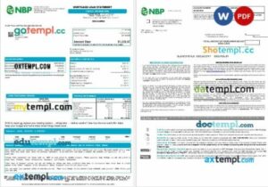 Pakistan NBP mortgage loan statement in Word and PDF formats, 8 pages