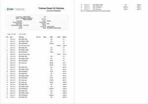 Pakistan National Bank of Pakistan account statement Word and PDF template, 2 pages