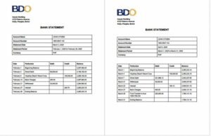 Philippines BDO Bank account statement Word and PDF template, 2 pages