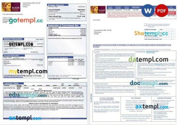 Poland Alior mortgage statement in Word and PDF formats