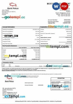 Poland Bank Pekao S.A mortgage statement in Word and PDF formats