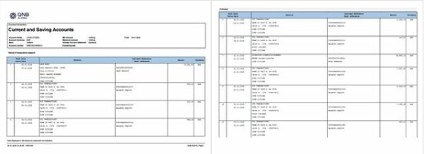 Qatar QNB Alahli Bank account statement Word and PDF template, 2 pages