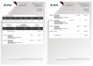 Qatar QNB Bank statement Word and PDF template, 2 pages