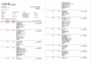 Saudi Arabia SABB Bank statement Word and PDF template, 2 pages