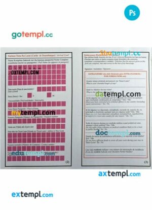 Timor Leste arrival card template in PSD format