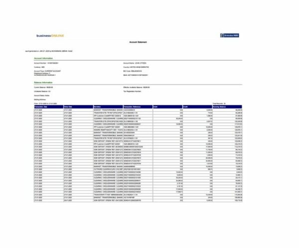 UAE Emirates NBD account statement Word and PDF template, version 2