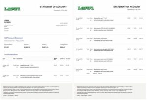 UK Lemfi account statement Word and PDF template, 2 pages