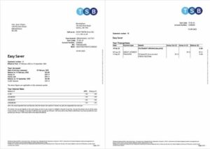 UK TSB Bank account statement Word and PDF template, 2 pages