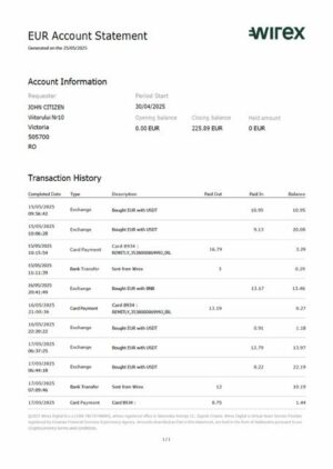 UK Wirex account statement Word and PDF template