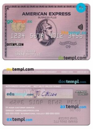 USA ADP Earnings bank american express rose business plus card template in PSD format